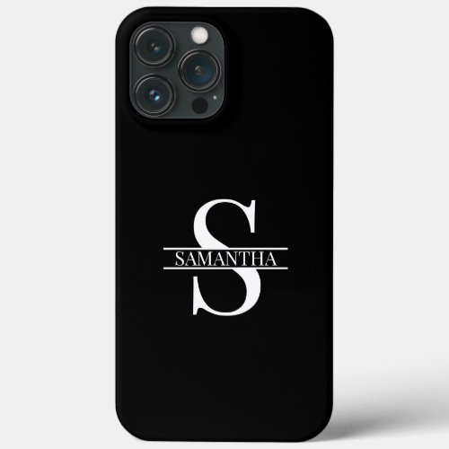 Personalized Elegant Black and White Monogram Name iPhone 13 Pro Max Case