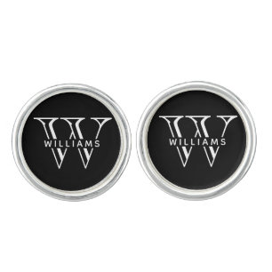 Personalized Elegant Black and White Monogram Name Cufflinks