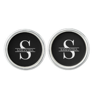 Personalized Elegant Black and White Monogram Name Cufflinks