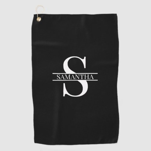 Personalized Elegant Black and White Monogram Name Golf Towel