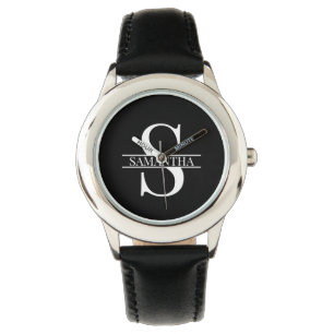 Personalized Elegant Black and White Monogram Name Watch