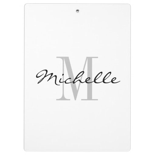 Personalized elegant black and white name monogram clipboard Zazzle