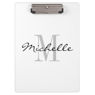 Personalized elegant black and white name monogram clipboard