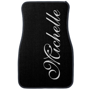 Personalized Elegant Black And White Script Name Car Floor Mat
