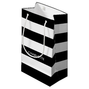 Personalized Elegant Black and white stripes line Small Gift Bag