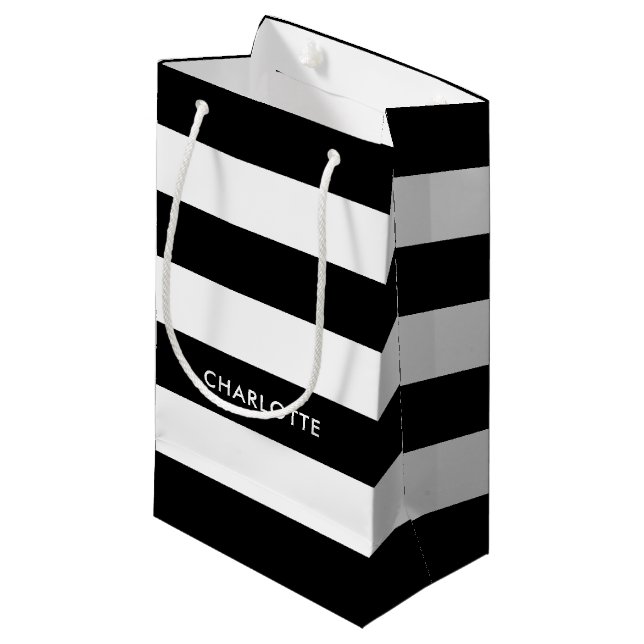 Personalized Elegant Black and white stripes line Small Gift Bag (Front Angled)