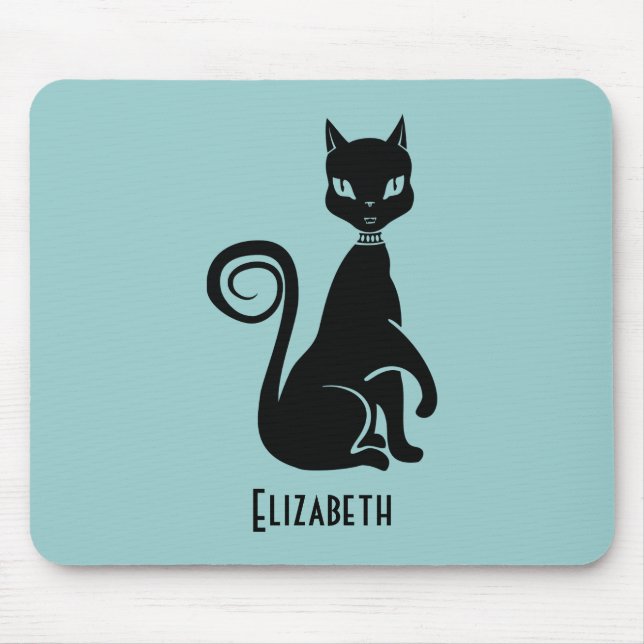 Personalized Elegant Black Cat Mouse Pad (Front)
