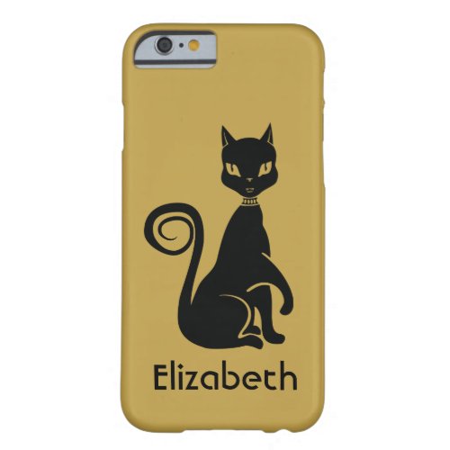 Personalized Elegant Black Cat on Gold Background Barely There iPhone 6 Case