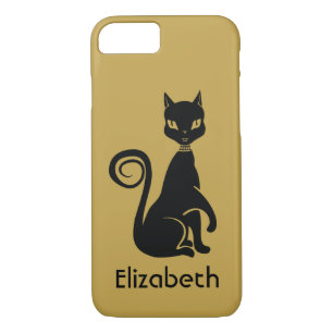 Personalized Elegant Black Cat on Gold Background iPhone 8/7 Case