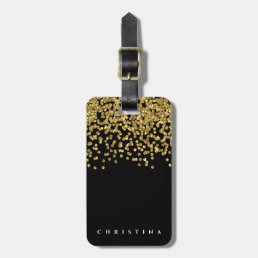 Personalized Elegant Black Faux Gold Confetti Luggage Tag
