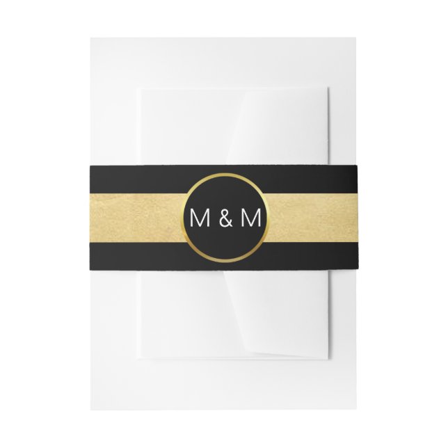 Personalized Elegant Black Faux Gold Foil Wedding Invitation Belly Band (Front Example)
