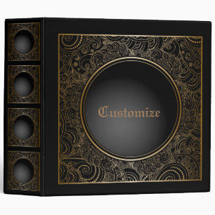 Personalized Elegant Black & Gold 3 Ring Binder