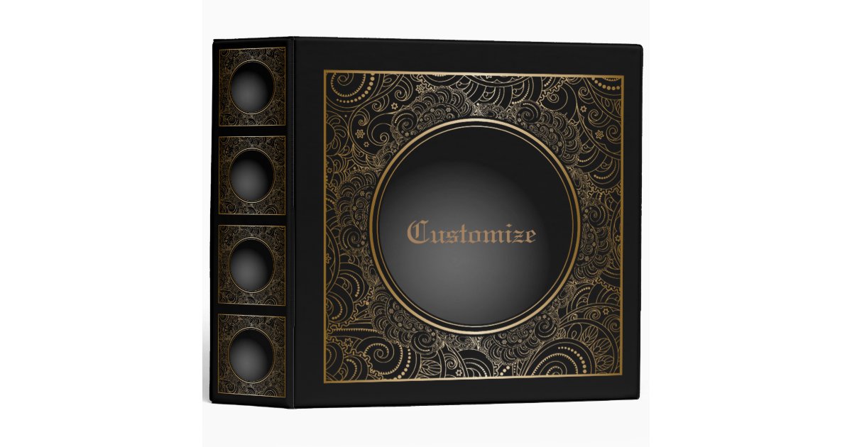 Personalized Elegant Black & Gold 3 Ring Binder | Zazzle