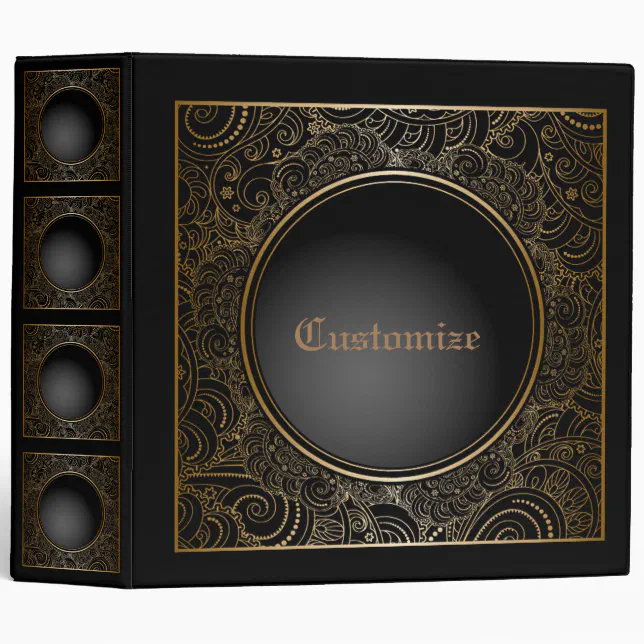 Personalized Elegant Black & Gold 3 Ring Binder | Zazzle