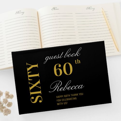 Personalized Elegant Black  Gold 60th Birthday  Guest Book