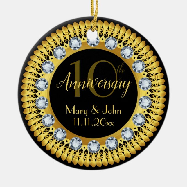 Personalized Elegant black gold Anniversary Ceramic Ornament (Front)