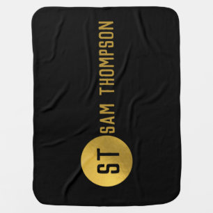 Personalized Elegant Black & Gold Modern Monogram Baby Blanket
