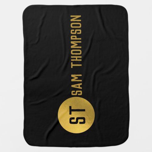 Personalized Elegant Black  Gold Modern Monogram Baby Blanket