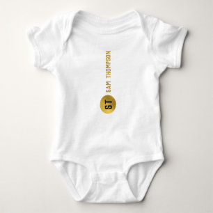Personalized Elegant Black & Gold Modern Monogram Baby Bodysuit