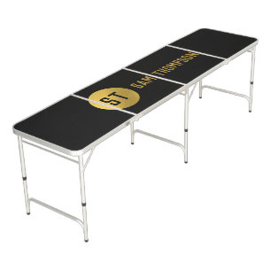 Personalized Elegant Black & Gold Modern Monogram Beer Pong Table