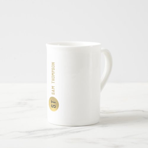 Personalized Elegant Black  Gold Modern Monogram Bone China Mug