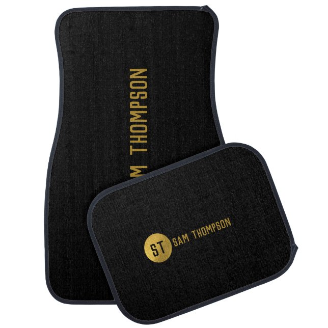 Personalized Elegant Black & Gold Modern Monogram Car Floor Mat (Set)