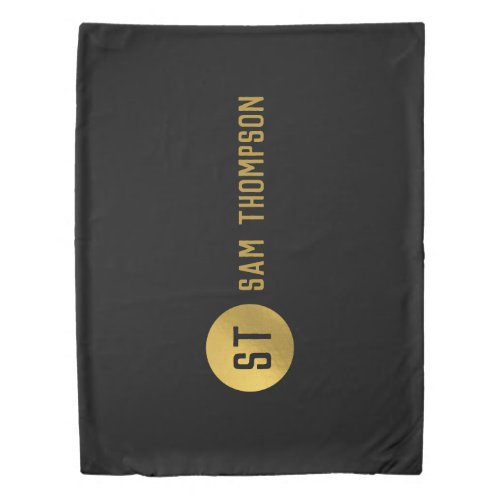 Personalized Elegant Black  Gold Modern Monogram Duvet Cover