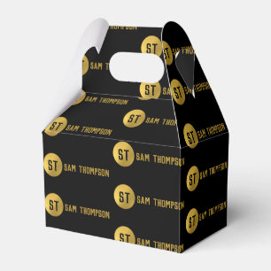 Personalized Elegant Black & Gold Modern Monogram Favor Boxes