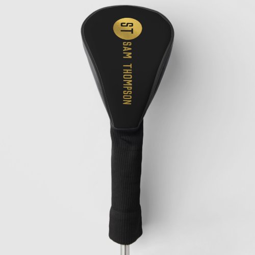 Personalized Elegant Black  Gold Modern Monogram Golf Head Cover