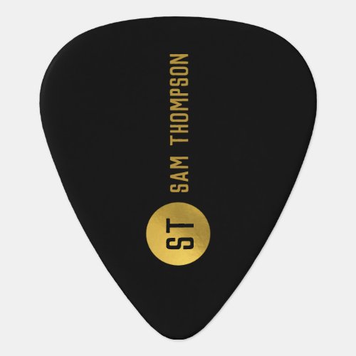 Personalized Elegant Black  Gold Modern Monogram Guitar Pick