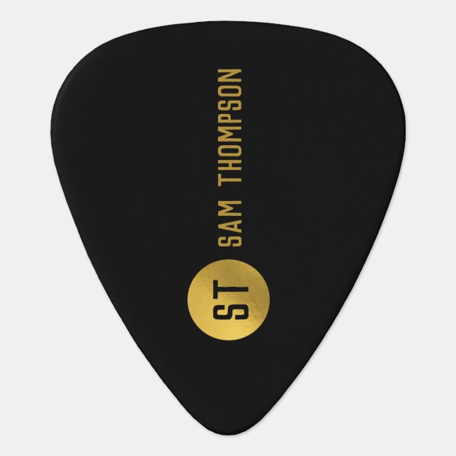 Personalized Elegant Black & Gold Modern Monogram Guitar Pick (Front)