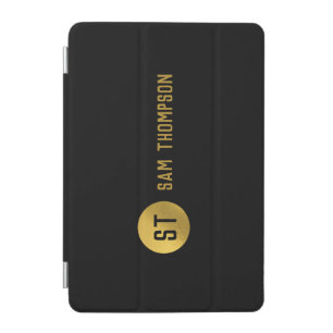 Personalized Elegant Black & Gold Modern Monogram iPad Mini Cover