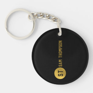 Personalized Elegant Black & Gold Modern Monogram Keychain