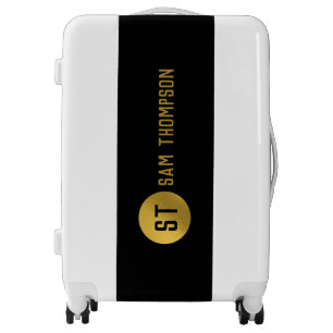 Personalized Elegant Black & Gold Modern Monogram Luggage