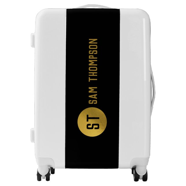 Personalized Elegant Black & Gold Modern Monogram Luggage (Front)