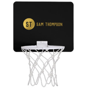 Personalized Elegant Black & Gold Modern Monogram Mini Basketball Hoop