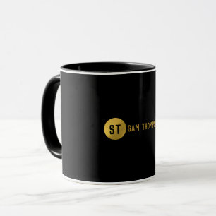 Personalized Elegant Black & Gold Modern Monogram Mug