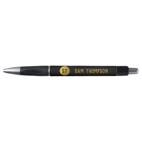 Personalized Elegant Black  Gold Modern Monogram  Pen