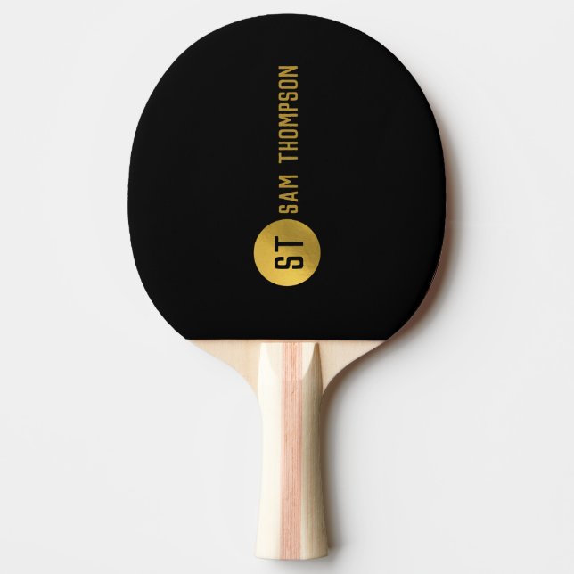 Personalized Elegant Black & Gold Modern Monogram Ping Pong Paddle (Front)