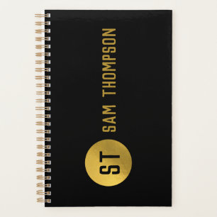 Personalized Elegant Black & Gold Modern Monogram Planner