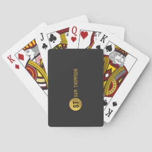 Personalized Elegant Black & Gold Modern Monogram Poker Cards
