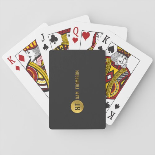 Personalized Elegant Black  Gold Modern Monogram Poker Cards