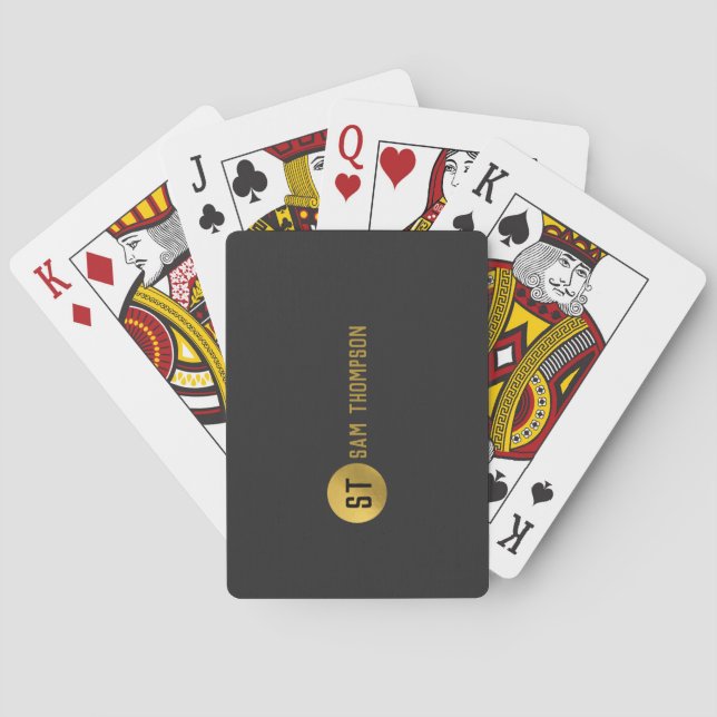 Personalized Elegant Black & Gold Modern Monogram Poker Cards (Back)