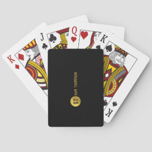 Personalized Elegant Black & Gold Modern Monogram Poker Cards