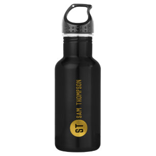 Personalized Elegant Black & Gold Modern Monogram Stainless Steel Water Bottle