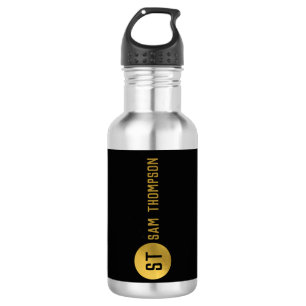 Personalized Elegant Black & Gold Modern Monogram Stainless Steel Water Bottle