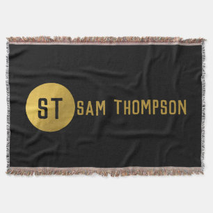 Personalized Elegant Black & Gold Modern Monogram  Throw Blanket