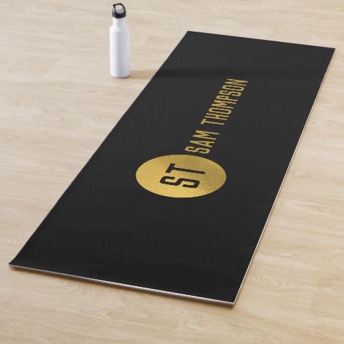 Personalized Elegant Black  Gold Modern Monogram Yoga Mat