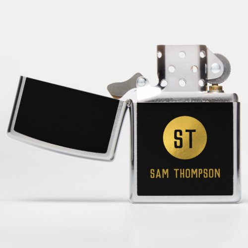 Personalized Elegant Black  Gold Modern Monogram Zippo Lighter