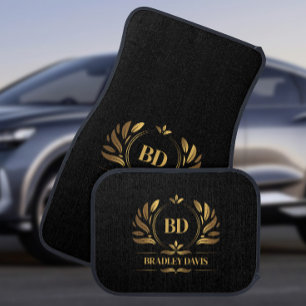 Personalized Elegant Black Gold Monogram Car Mat